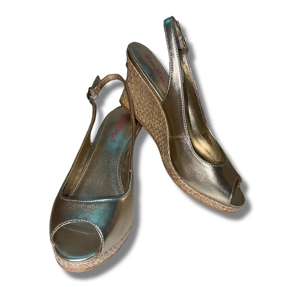 Lilly Pulitzer “Kristen” Gold Leather Wedges